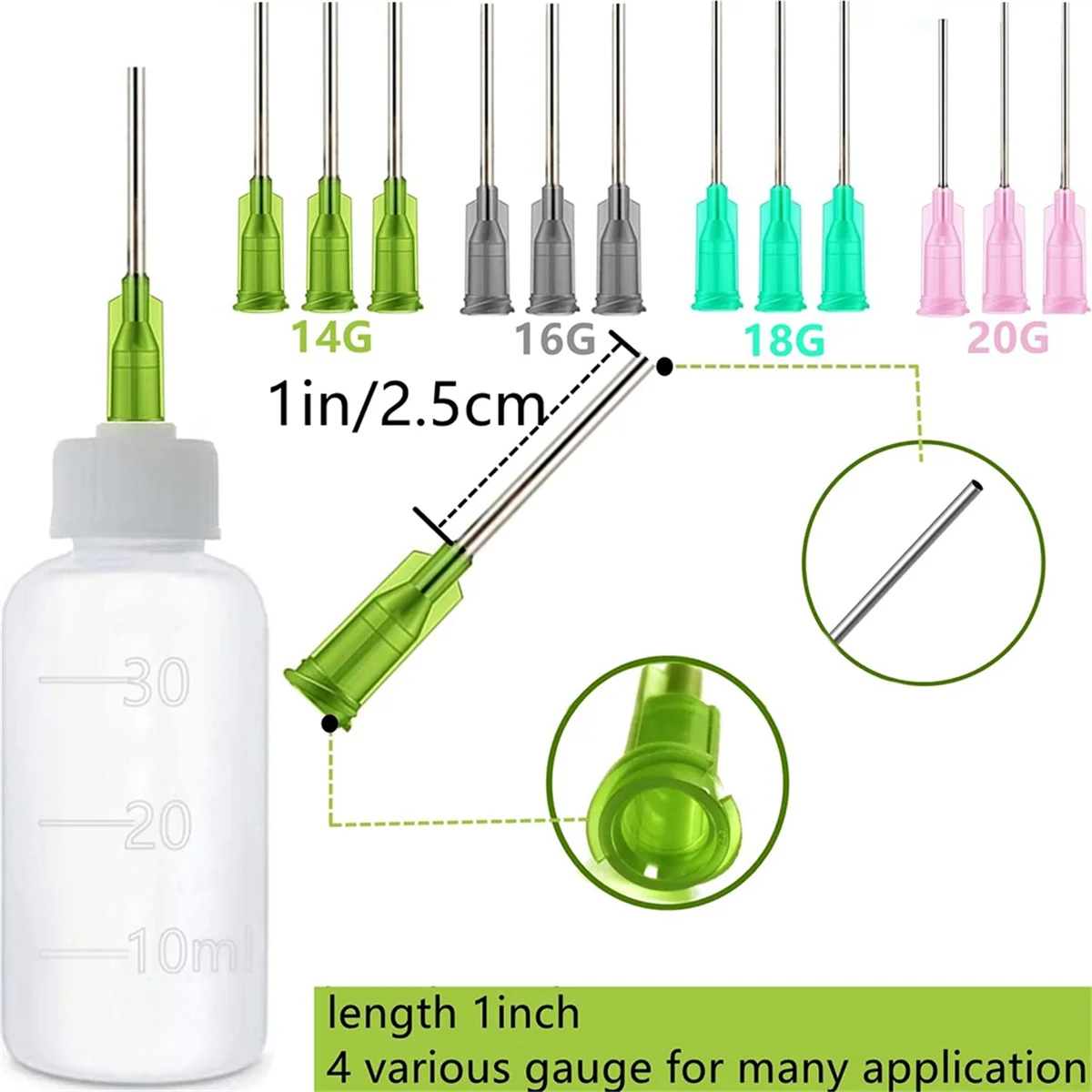 F-3C 6 Pcs Glue Applicator Bottles, 30ml Plastic Squeezable Dropper Bottles with Blunt Needle Tip 14ga 16ga 18ga 20ga