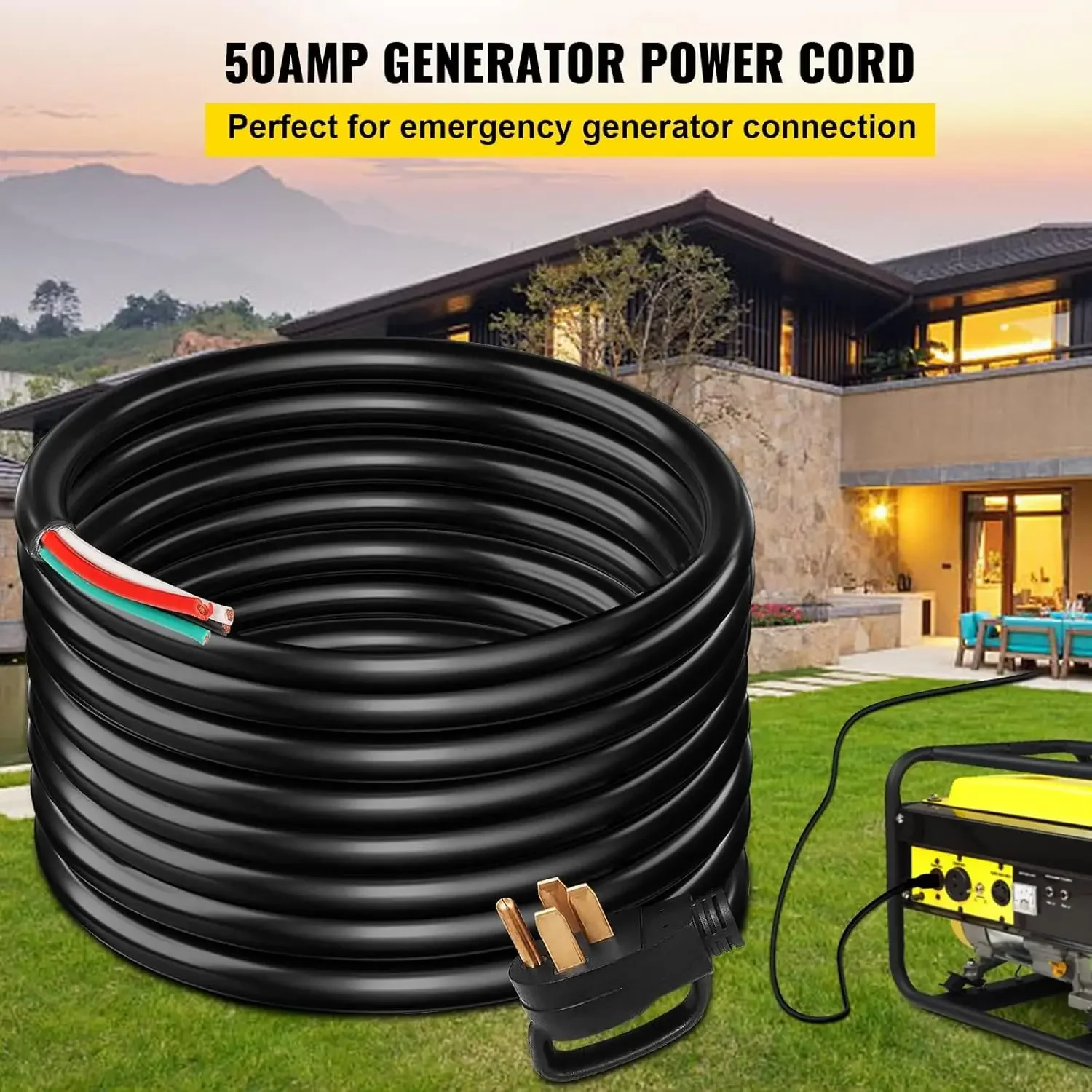 30 FT 50 Amp Generator Extension Cord 6 Gauge STW 6/3+8/1 RV Power Cord N14-50P to Bare Wire