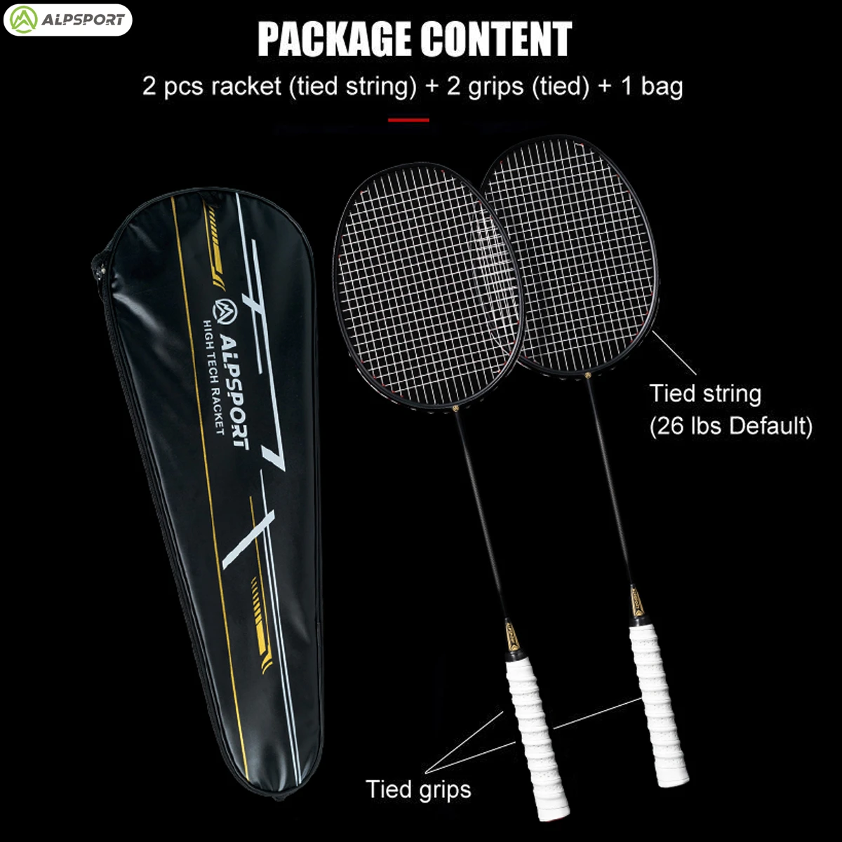 ALP XHP 2Pcs 100% Carbon Fiber Elastic 6U 72g 30Lbs Strung Racquet Offensive And Defensive Pro Badminton Racket With String Bag