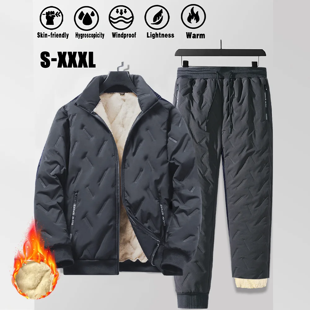 الرجال الشتاء الصوف رياضية عادية أسفل سترة وسراويل Sweatpant 2 قطعة مجموعة الدافئة سميكة الرجال بدلة رياضية الملابس