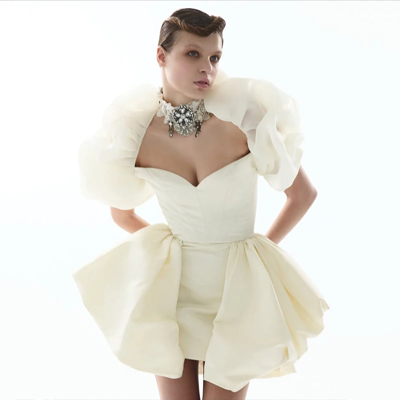 Eightree 2026 Simple Mini Wedding Dresses White Sweetheart Short Sleeve Wedding Gowns Boho Beach Bridal Prom Dress Customized