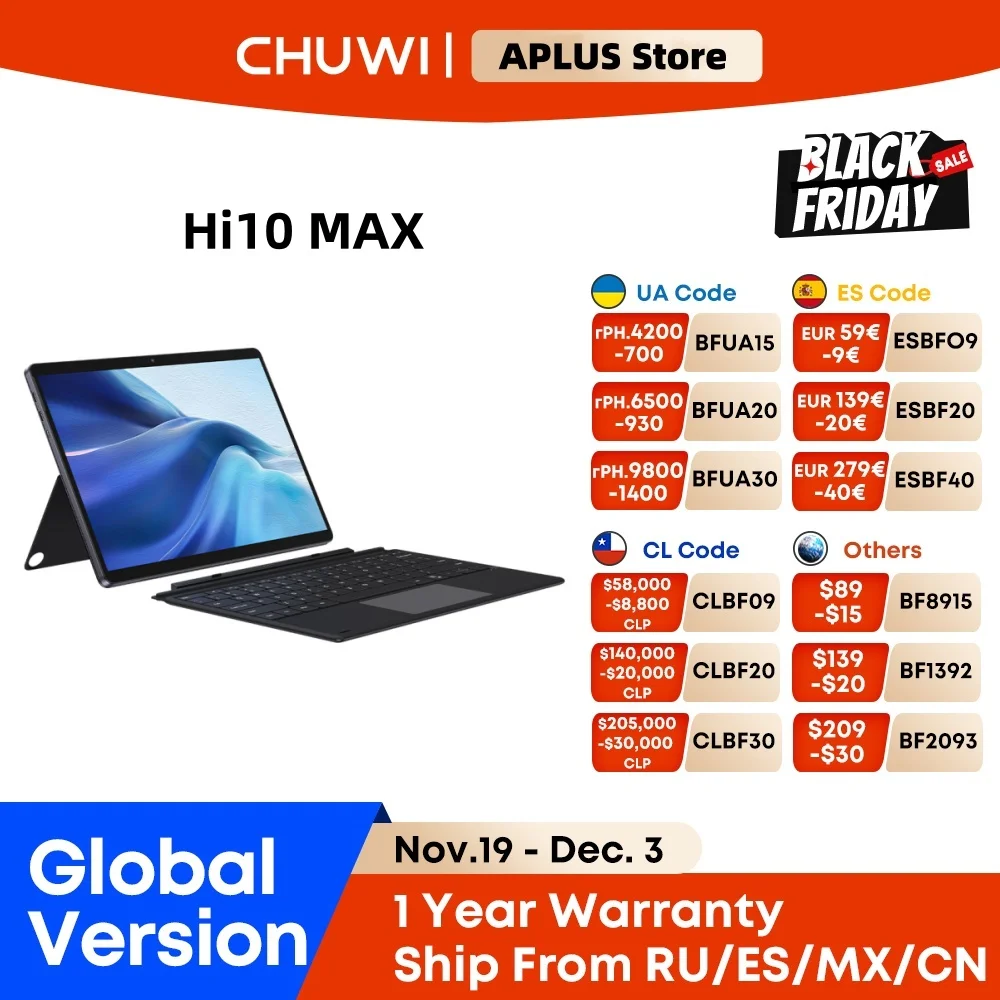 

CHUWI Hi10 Max Tablet Intel N100/N150 12.96'' 3K Touch Screen 512GB SSD 12GB RAM Tablets Support Keyboard Stylus 2 IN1 Window