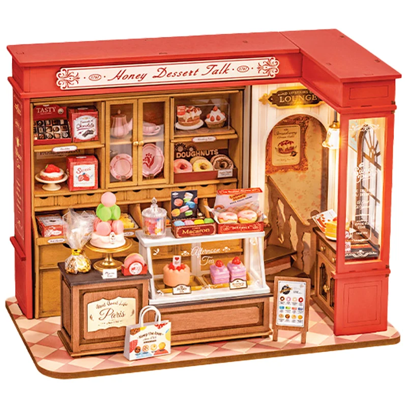 Animation Kawaii Dessert Shop Diy Hütte Handgemachte Kleine Haus Holz Montage Modell Ornament Bausteine Weibliche Geburtstag Geschenk