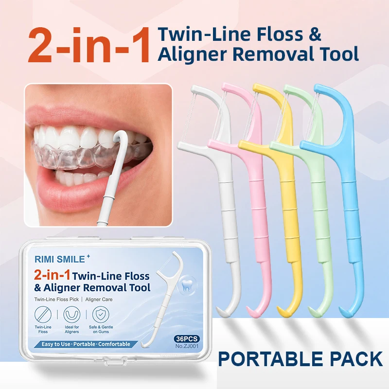 432PCS Portable 2-in-1 Floss Pick & Aligner Removal Tool, Double Thread Dental Floss Sticks for Aligner Users, Convenient Travel