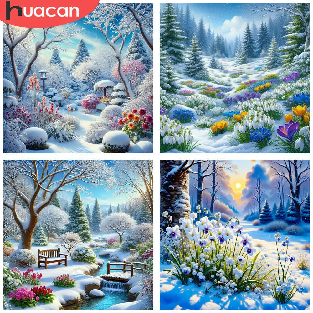 HUACAN 1 stücke Diamant Malerei Winter Garten Ruhige Landschaft Leinwand Strass Malerei 5D DIY Diamant Stickerei Kits Wohnkultur