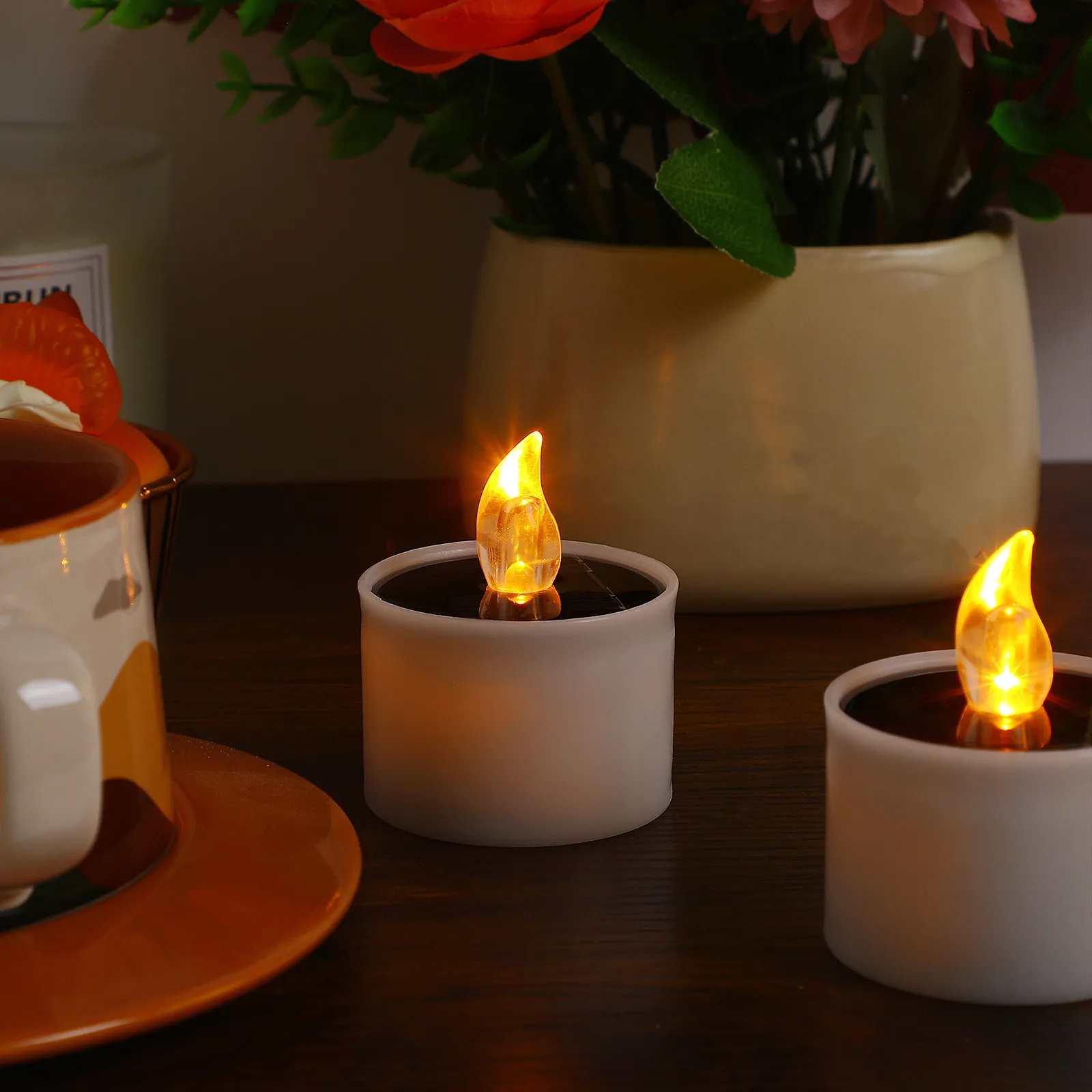 2Pcs LED Solar Light Waterproof Yellow Flicker Flameless Solar Energy Candles for Home Yard Garden Outdoor Decor