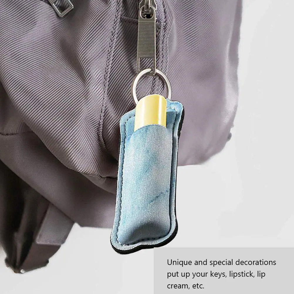 

20 pcs Marble Lipstick Holder Keychain Lip Cream Cover Fashion Printed Pendant For Women Men Decorative Accessory