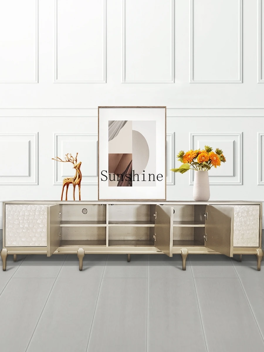 American all-solid wood shell TV cabinet, light luxury high-end living room coffee table combination high-end paint floor