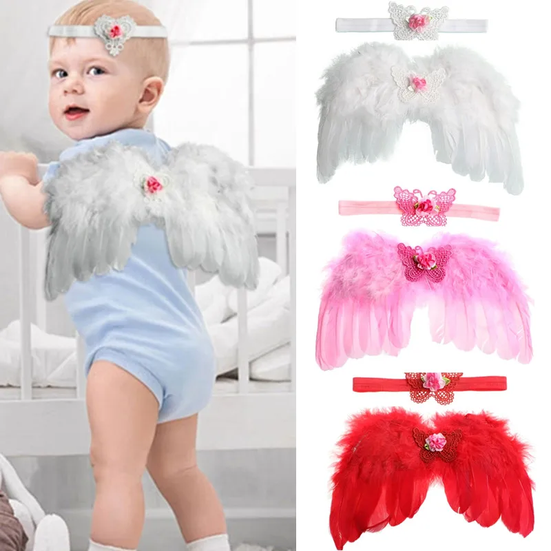 

2 PCs Baby Studio Photo Shooting Angel Wings Cute Feather Wing with Headband Newborn Photography Props Angel Fairy Wings