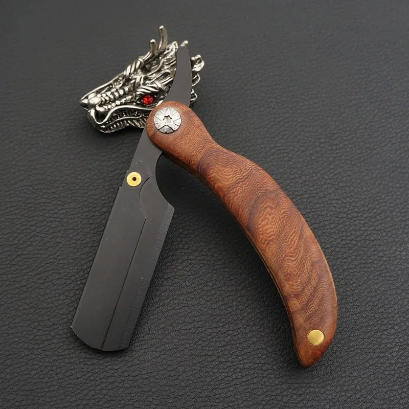 1pcs Blades Shaving Razor MiNi Men's Razor Redwood Handle Barber Hair Cut Razor Portable Change Blade Type Shaving Knife