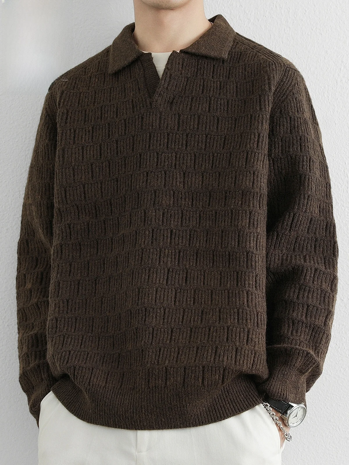 

Men's Knitted Sweater Winter New Sle Ocean Bird Collar Embroidered Base Layer Casual Loose Fit Long Sve Ne