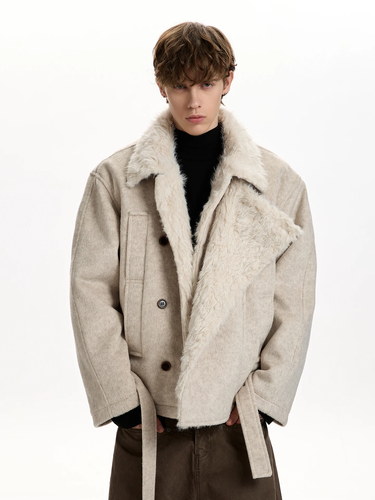 

PUEE американское ретро шерстяное пальто Jaet Thiened теплый меховой воротник Mountain Eagle хлопковое пальто молодежное модное осенне-зимнее пальто