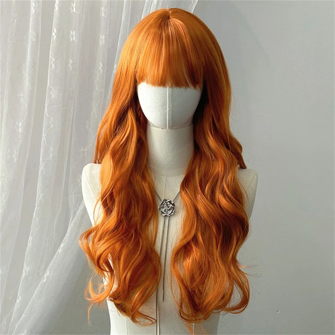 Orange 26-inch Wavy Synthetic Wig - Halloween Party Cosplay Role-Playing Wig - Daily Wig - High-Temperature Hair Accessory