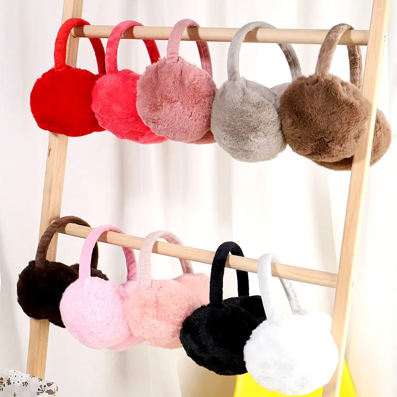 Winter Warm Ear Muffs Women Girls Fluffy Fold Burger Shape Children Headphone Earmuffs Soft Cashmere Solid Cute Warmer Earlap