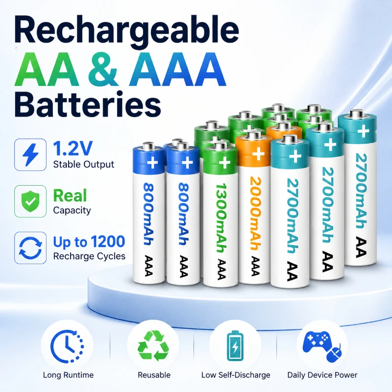 2700mAh 1.2V Rechargeable AA AAA Ni-MH Battery for Alarm Clock Toys Mouse Battery with Use for Remote/Keyboard/Flashlight