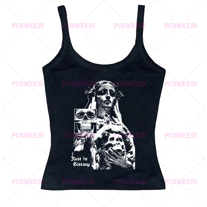 Aesthetic Goddess Print Women Clothes Trashy Y2k Tops Harajuku Chic Y2k Top Black Emo Girl Gothic Streetwear for Women Crop Tops