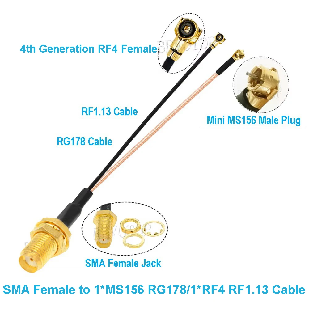 100PCS/lot SMA Female to 1x Mini MS156 Male +1x u.FL4 MHF4 Female RG178 RF1.13 Cable Antenna Extension Jumper Pigtail