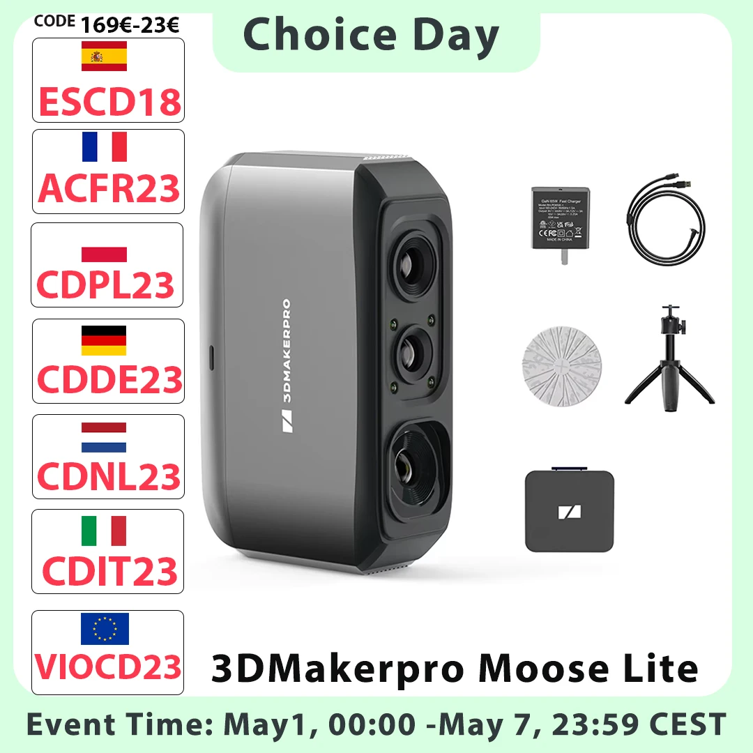 Premium versie 3DMakerpro Moose Lite 3D-scanner, NIR-lichtbron, 0,05 mm nauwkeurigheid, 0,10 mm resolutie, monochrome textuur - afbeelding 1