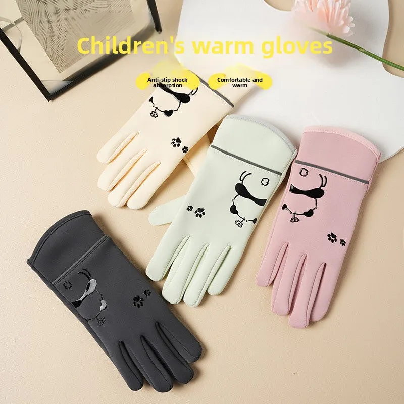 قفازات أطفال للرياضات الخريفية والشتوية، ركوب الدراجات، اللعب بالثلج، الحفاظ على الدفء، إضافة مخملية ومضادة للانزلاق