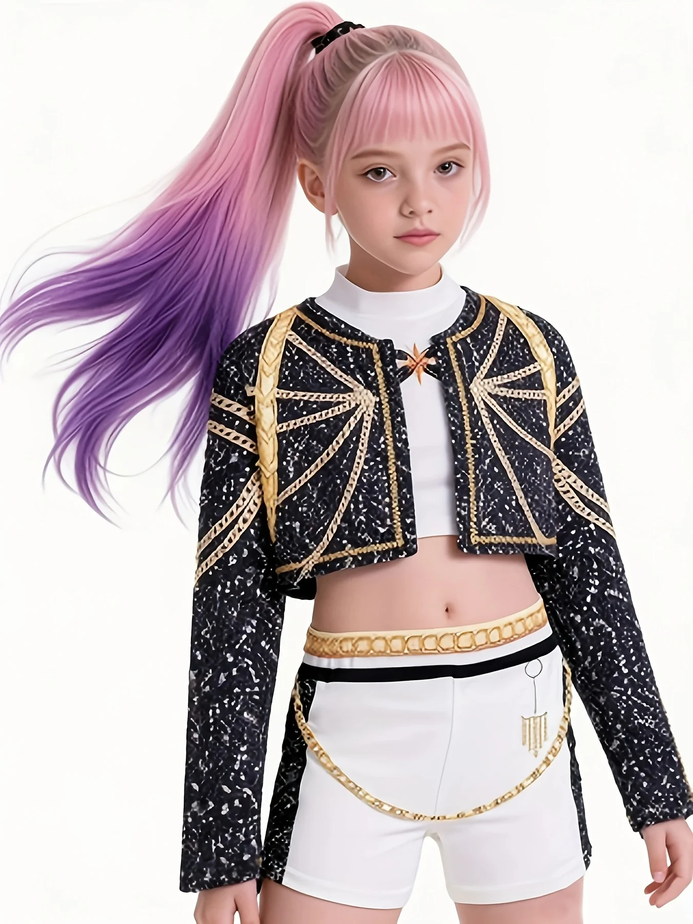 תלבושת במה בסגנון מגניב לבנות, סט מודפס לילדים, טופ קצר אופנתי לבנות + וסט + מכנסיים קצרים, סט שלושה חלקים, לבוש ביתי מהנה, ביגוד רב-תכליתי ליציאה, דגם חדש 2026