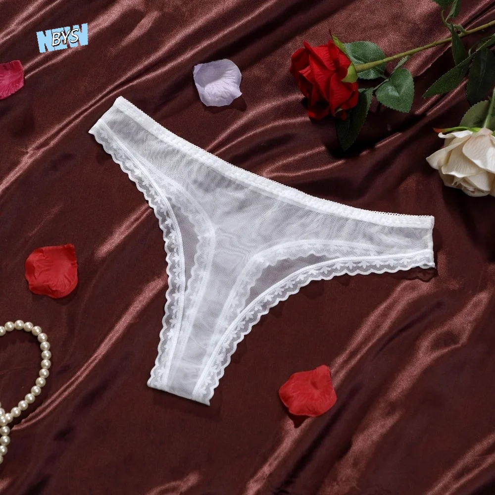 

Fashion Low Waist Mesh Sheer Lace Thong Transparent Seamless Mesh Briefs Women Hollow Intimate Romantic T Panties Home
