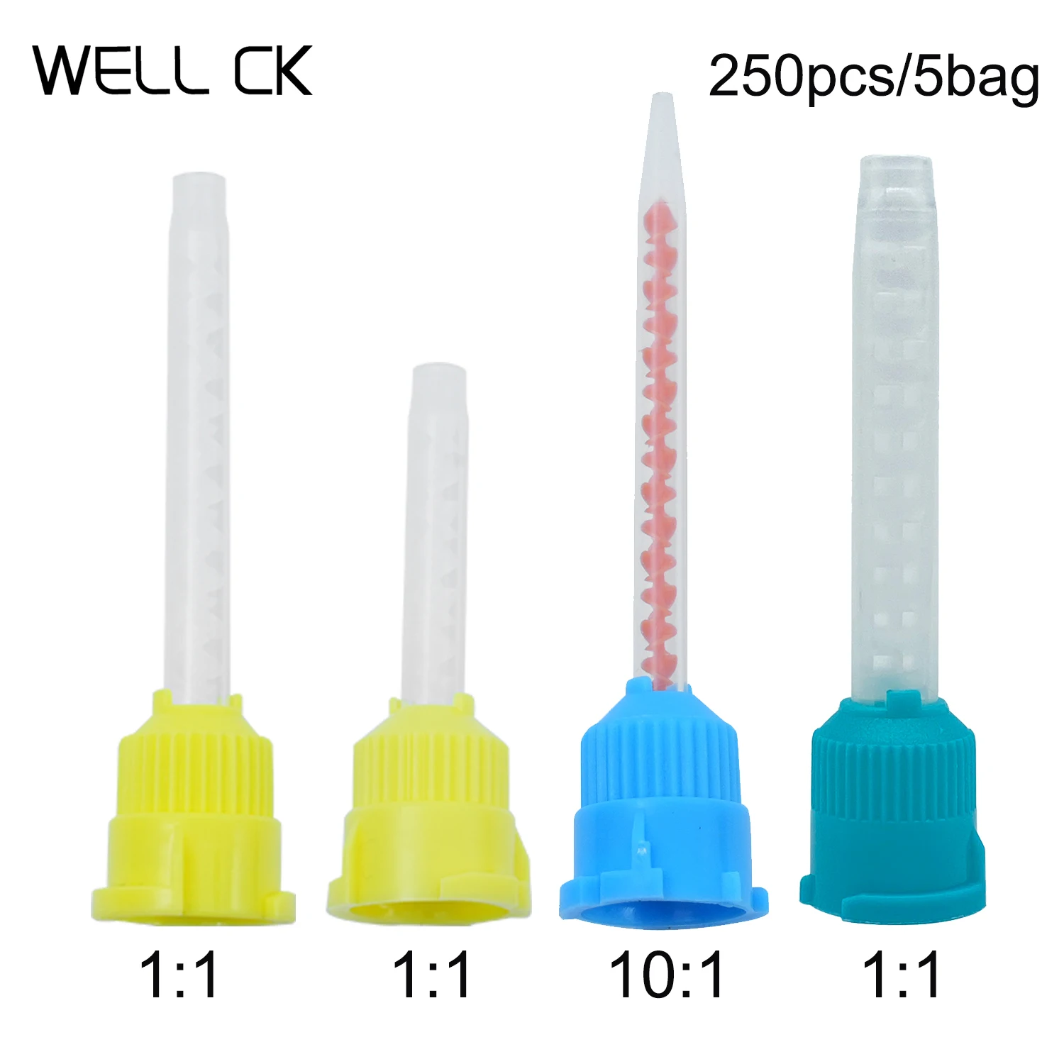 250 uds/5 bolsas de goma de silicona Dental que transportan cabezal mezclador 10:1/1:1 punta mezcladora de odontología materiales de impresión desechables