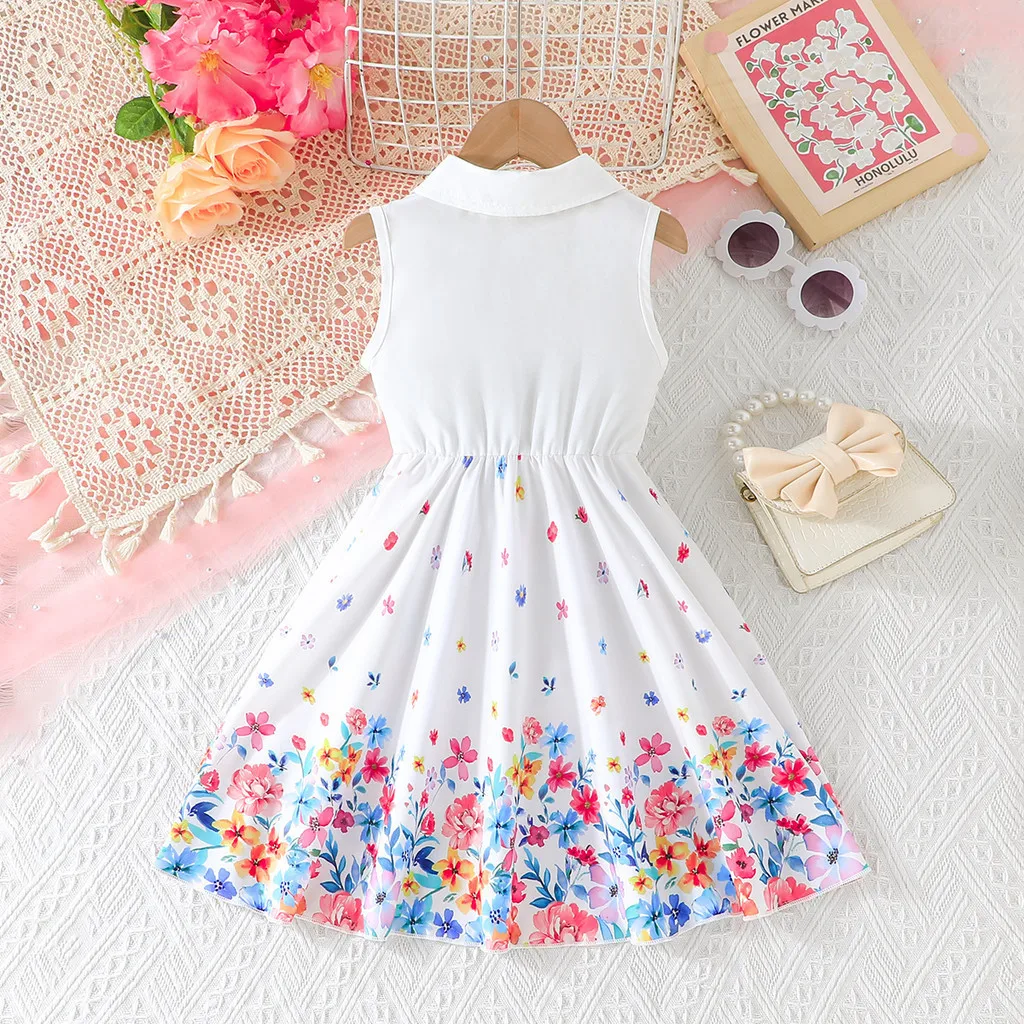 Vestido de princesa sin mangas con lazo Floral para niños, vestido de cumpleaños para niñas de 4 a 8 años