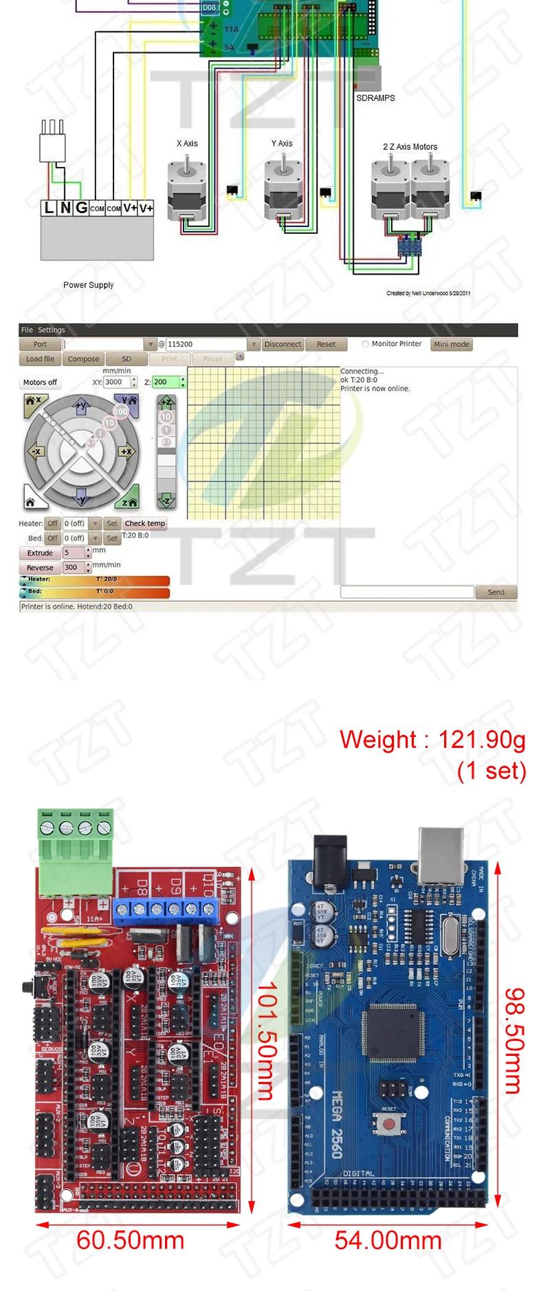 TZT Mega 2560 R3 Mega 2560 REV3 + RAMPS 1.4 Controller für Arduino-Kit + UNO R3-Kabel – Detail 2