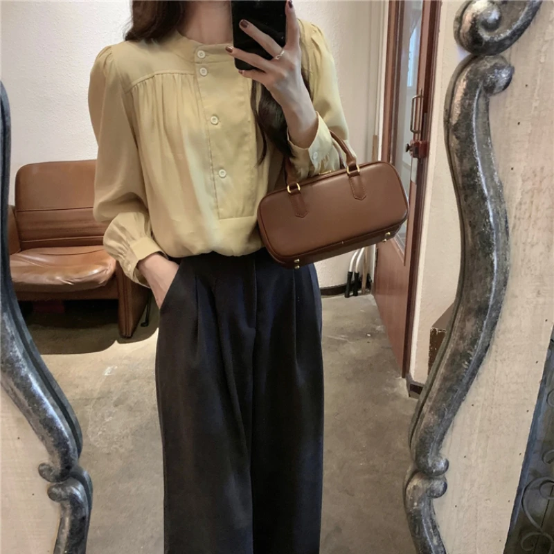 Women Blouse Spring and Autumn New Korean Solid Button Long Sleeve Tops Office Lady Loose Versatile Thin Shirt Female