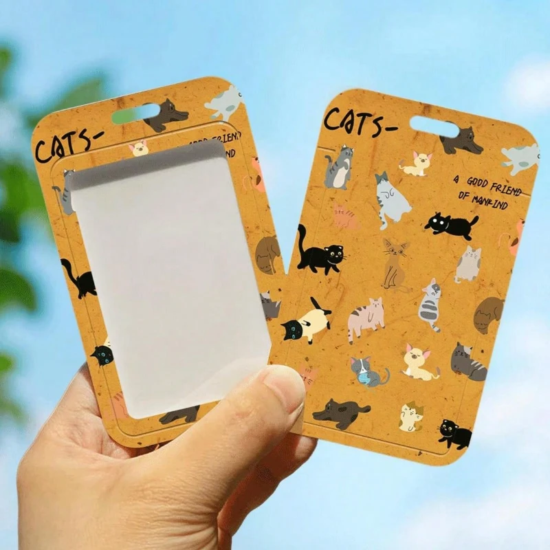 Colored Cats Work Card Holders with Lanyard PU Bank Card Name Credit Card Holders Card Bus ID Holders Identity Badge Spring Rope