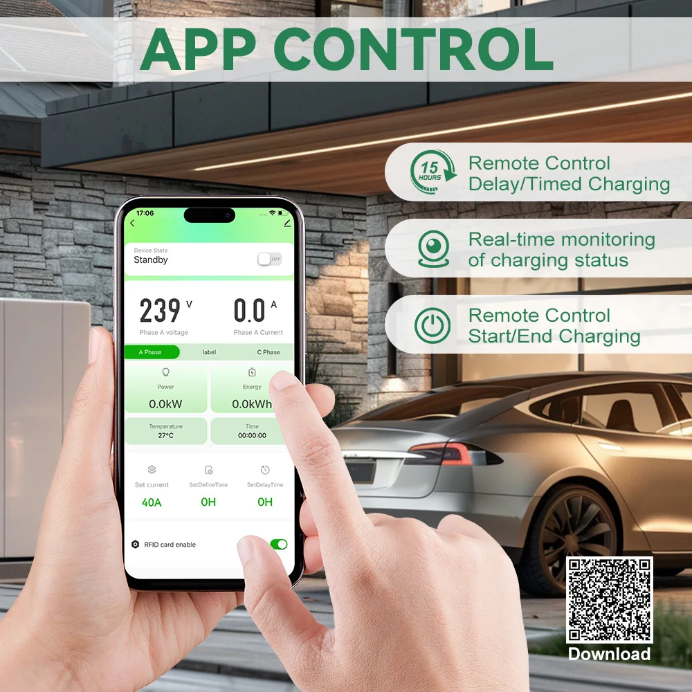 IPENGEN 9.6kw TS-NACS EV Charger Station 40A Electric Vehicle Wallbox with Swipe Card Wireless APP Control Adjustable Current