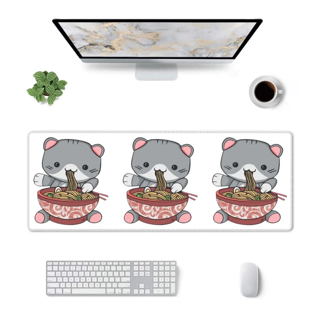 Large Mouse Pad Kawaii Ramen Cat Gamer PC Laptop Mats Keyboard Carpet Computer Gaming Office Accessories Desk Mat