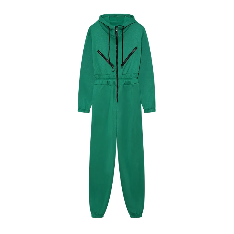 Herbstliche Einteiler-Sets: Sweatshirt-Kapuzen-Jumpsuit für Damen, lässige Sportsets, Winter-Reißverschluss-Set mit gerader Hose. – Detail 16