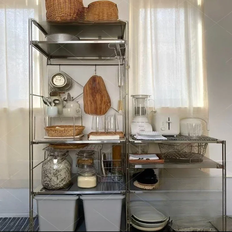 Stainless steel rack Japanese storage rack Light luxury bookshelf Balcony Living room Multi-layer floor storage display cabinet