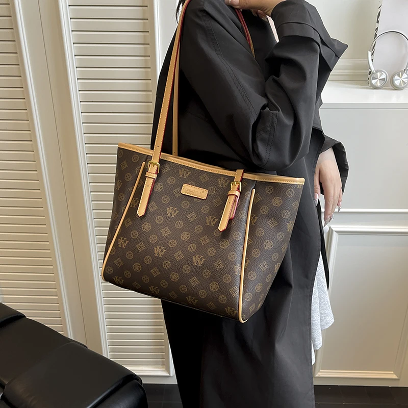 High Quality Women's Bag Large Capacity Ladies Brown Printed Tote Handbag Luxury Designer Shoulder Bag Shopping Bag сумка