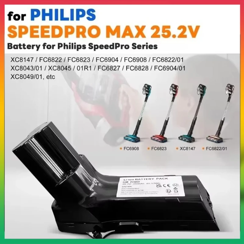 

25.2V 6.8Ah Battery for Philips Vacuum Cleaner SpeedPro Max Aqua SpeedPro Max Stick XC8147 FC6822 FC6823 FC6904 FC6908 FC6822/01
