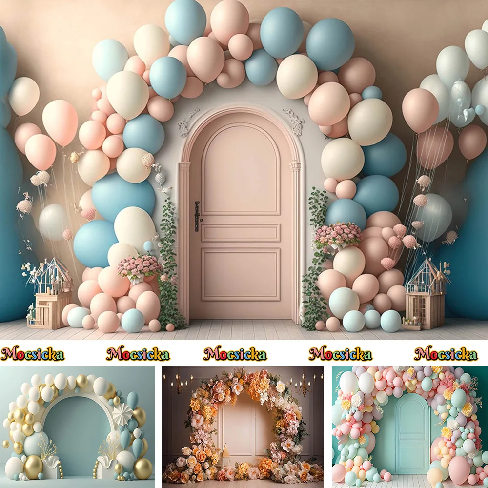 

3D Balloon Door Backdrop Studio Photography Props Flower Decor Birthday Wedding Party Background Banner Newborn Cake Smash Photo