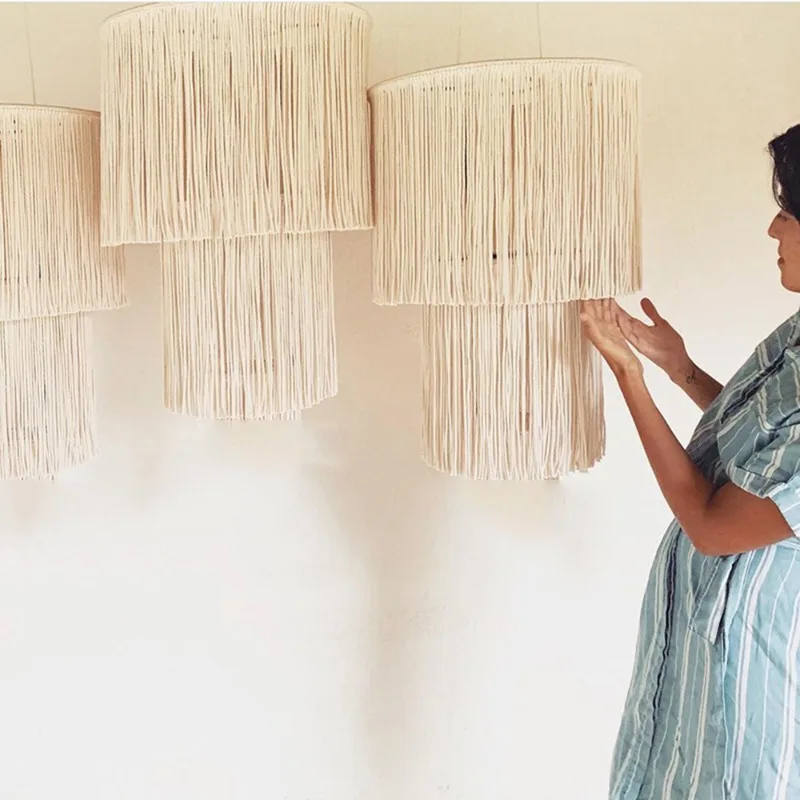 Bohemian Tapestry Lampshade Hand Woven Tassel Pendant Light Cover Home Decor