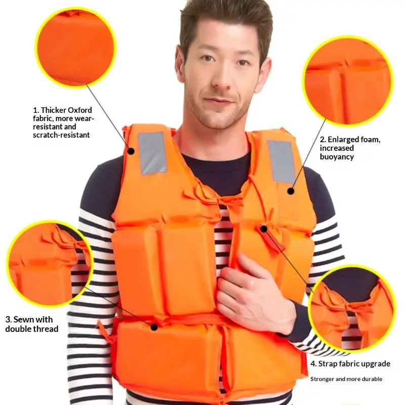 

Спасательный жилет для взрослых, легко надеваемый/снимаемый, с молнией и карманами, необходим для плавания, при наводнениях или штормах