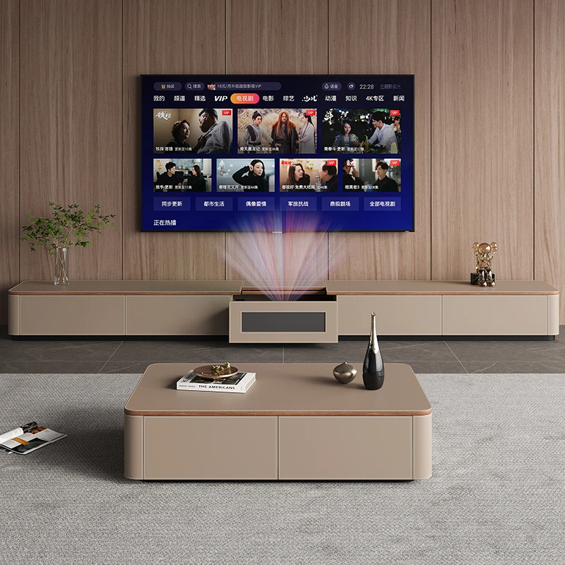 Special Hidden Walnut Laser TV Cabinet Automatic Modern Simple Short Throw Projector Intelligent Telescopic Table
