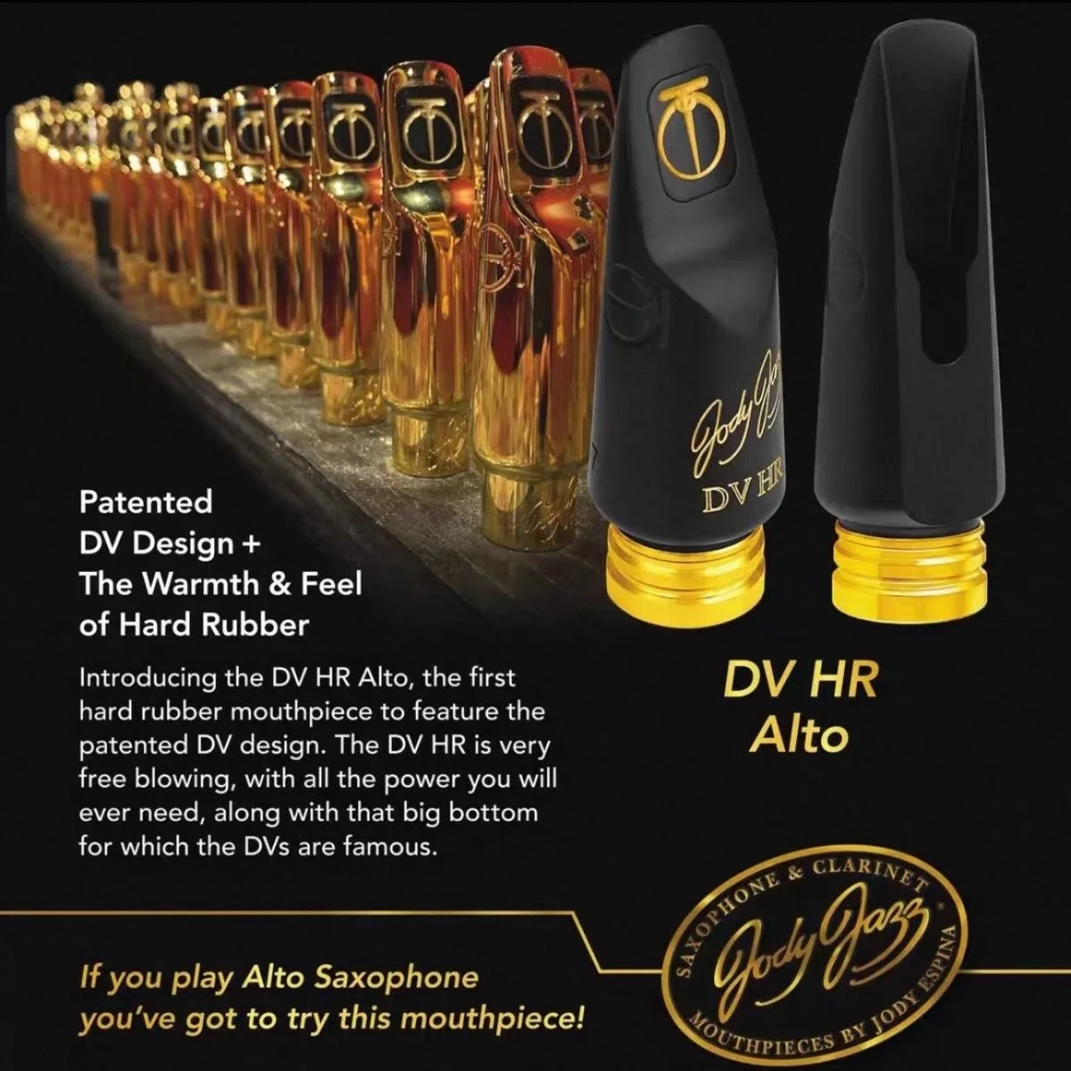 USA JodyJazz DV HR Series Hard Rubber Saxophone Mouthpiece for Alto / Tenor / Soprano – Modern Jazz & Pop