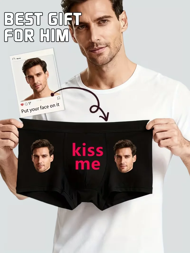 Customizable 1-Pack Sexy Men's Boxer Shorts with Portrait Design for Valentine's Day And Anniversaries Comfortable Elastic Fit f