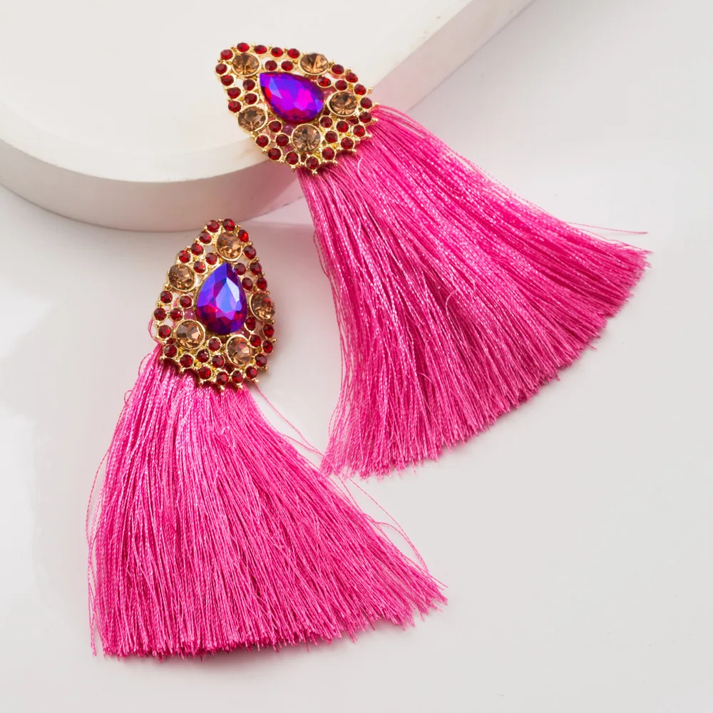 Fuchsia Statement Luxury Earrings for Women Wedding Party White Crystal Zircon Earrings Wedding Banquet Jewelry