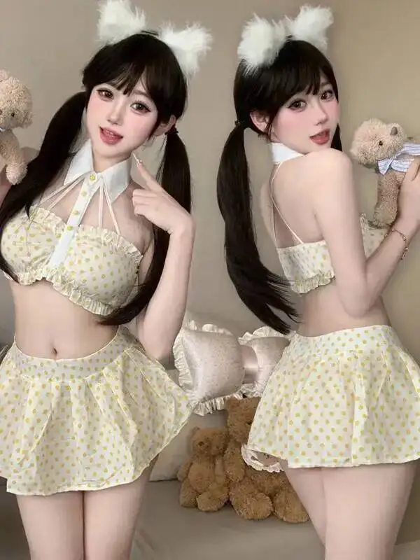 เซ็กซี่ Campus ส่วนตัว Bare Back สไตล์วิทยาลัยเซ็กซี่ Pure Desire 2 ชิ้นชุดกระโปรงสีชมพูหวานกระโปรงชุด 2025 ใหม่แฟชั่น 0TXC