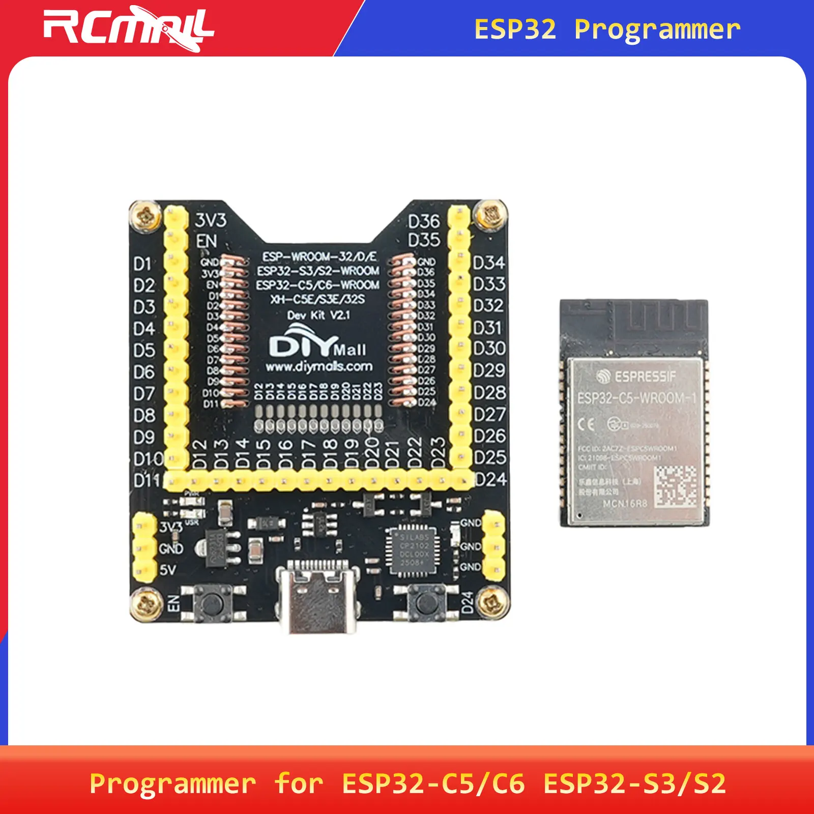 ESP32 Programmer Test Board Dev Kit for ESP/W/ROOM ESP32-S3 ESP32-S2 ESP32-C5 ESP32-C6 XH-C5E XH-S3E XH-32S