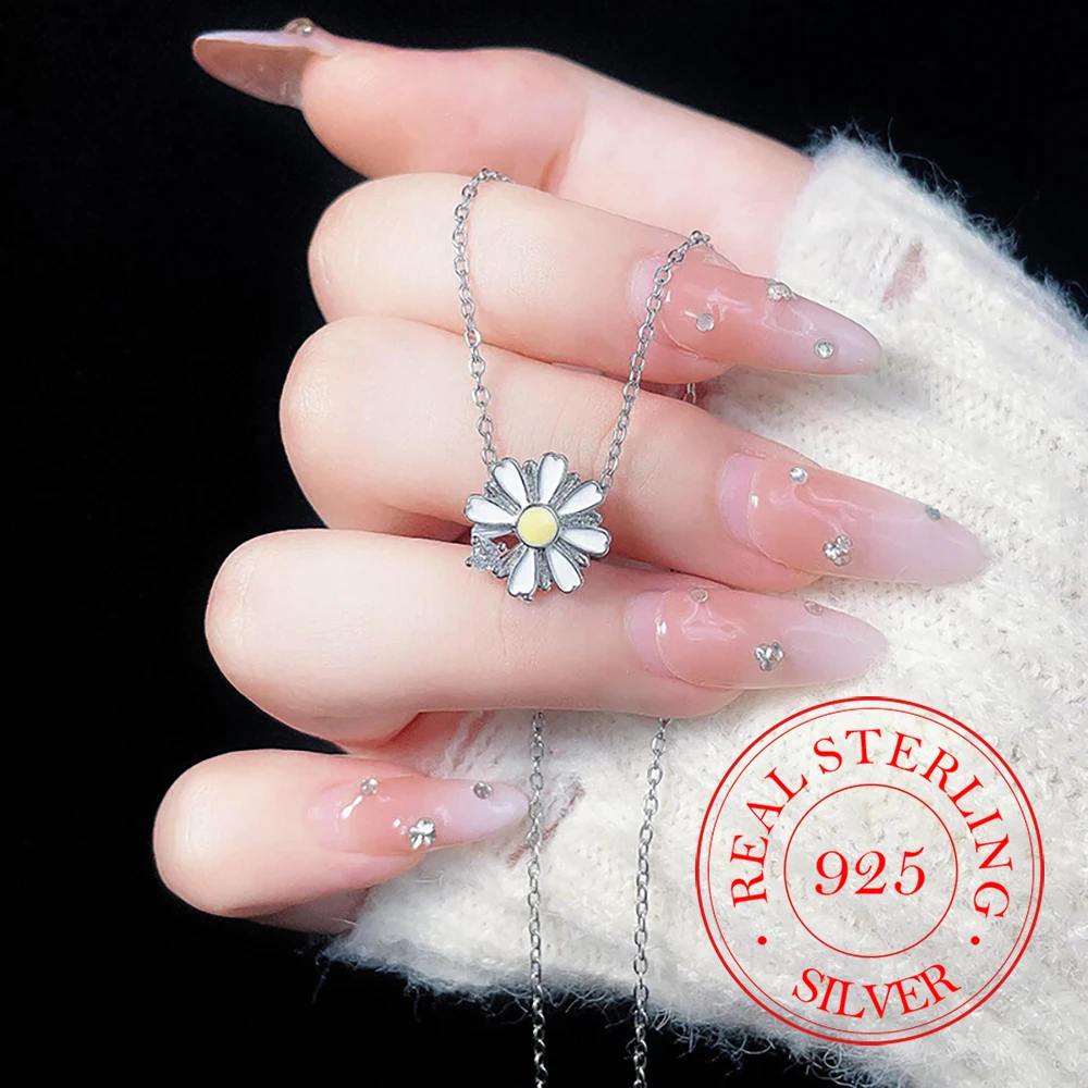 

Ювелирные изделия из стерлингового серебра 925, подвеска с кристаллами ромашки и цветком, ожерелье для женщин, цепочка на ключицы, ювелирное изделие для свадебной вечеринки, подарок
