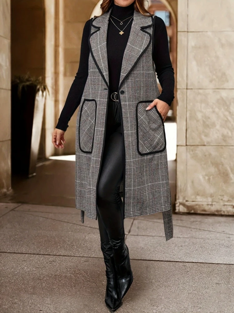 Xl Women'S Fashion - معطف نسائي بدون أكمام بطبعة هاوندستوث