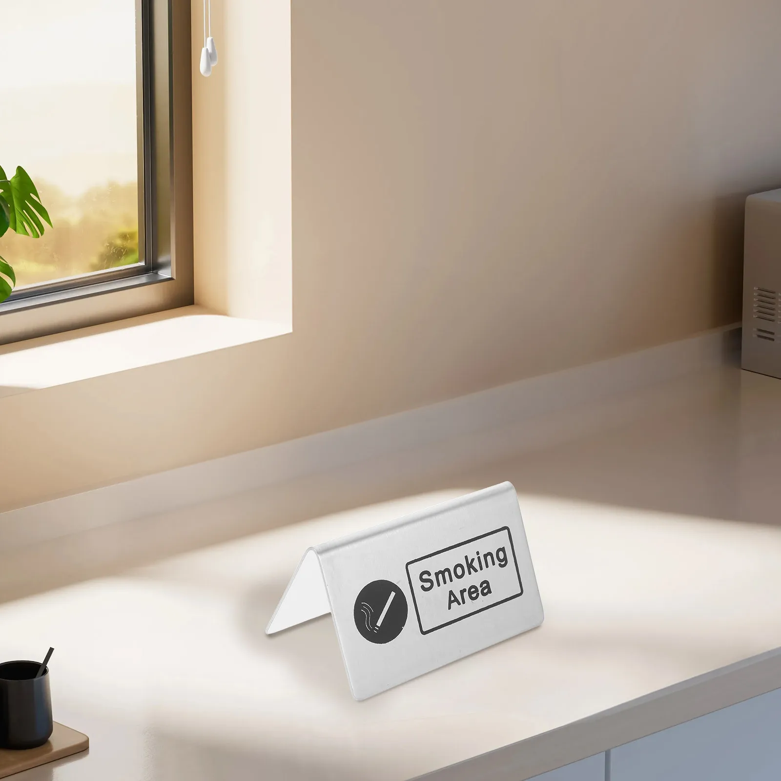 الفولاذ المقاوم للصدأ منطقة التدخين الجدول لافتة على الوجهين مكتب تحذير علامة تنوعا وضع للمقاهي الحانات المطاعم #4