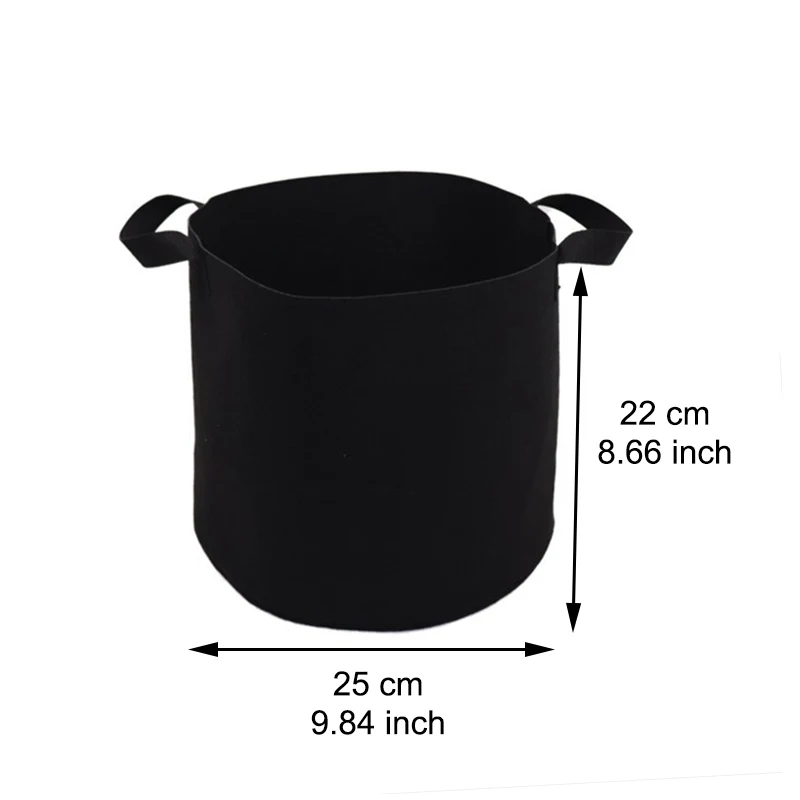 Thickened Non-woven Plant Planting Bag, Plant Planting Basin, Planting Bag With Handle, Vegetable Planting Bag, Black, 25x22cm