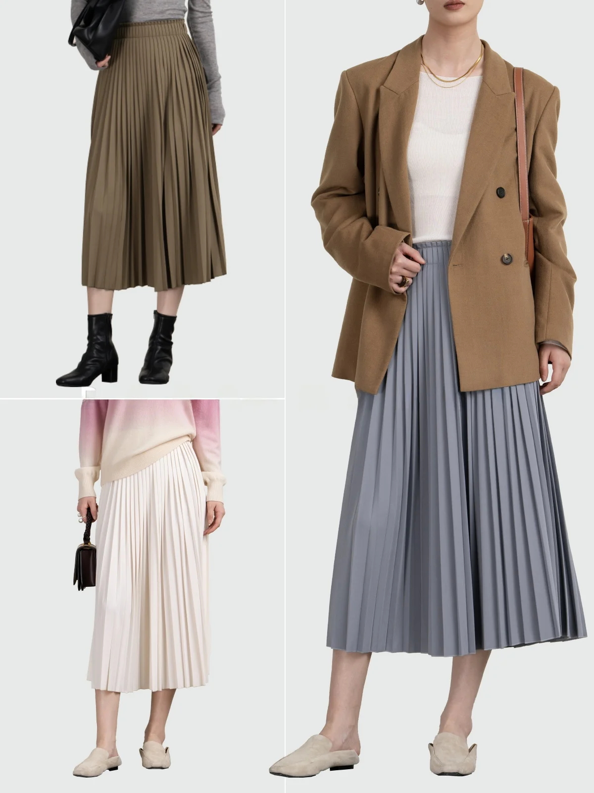 

M Home Early Spring New Knitted Pleated f Skirt High Waist a Line Midi Skirt Strong Twist Gauze Polyester Fiber Skirt